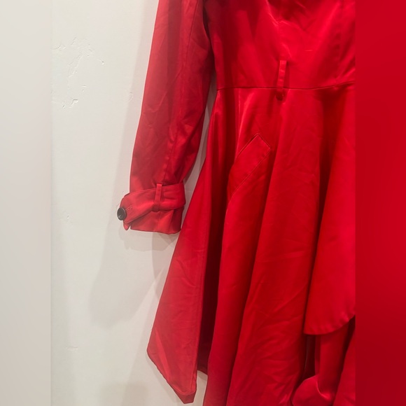 bebe Vibrant Red Long Sleeve trench coat size large elegant date evening - Picture 2 of 8